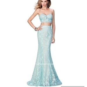 LA FEMME Mint Two piece lace mermaid corset bodice gown